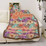 Personalised Colourful Bohemia Retro Flower Design Soft Throw Blanket with Name and Tassels Home Decor Mother's Day Birthday Gift for Mom Grandma