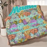 Personalised Colourful Bohemia Retro Flower Design Soft Throw Blanket with Name and Tassels Home Decor Mother's Day Birthday Gift for Mom Grandma