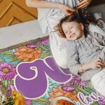 Personalised Colourful Bohemia Retro Flower Design Soft Throw Blanket with Name and Tassels Home Decor Mother's Day Birthday Gift for Mom Grandma