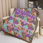 Personalised Colourful Bohemia Retro Flower Design Soft Throw Blanket with Name and Tassels Home Decor Mother's Day Birthday Gift for Mom Grandma