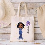 Personalized  Fashionable Prom Queen Birth Flower Canvas Tote Bag with Name canvas bag Birthday Graduation Gift