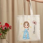 Personalized  Fashionable Prom Queen Birth Flower Canvas Tote Bag with Name canvas bag Birthday Graduation Gift