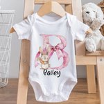 Personalized Cute Bunny Bow Initial 100% Cotton T-shirt Baby Bodysuit with Name Birthday Mother's Day Easter Gift for Baby Mom