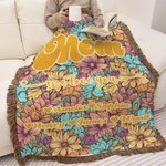 Personalised Colourful Bohemia Retro Flower Design Soft Throw Blanket with Name and Tassels Home Decor Mother's Day Birthday Gift for Mom Grandma