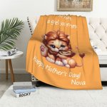 Personalised You're Doing A Great Job Mommy Cute Mama and Baby Animal Soft Throw Blanket with Name and Text Home Decor Mother's Day Gift for Mom