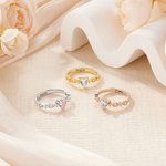 Personalized Dainty Heart Birthstone Zircon Promise Ring with Engraved Name Birthday Mother's Day Wedding Gift for Women