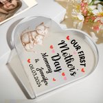 Personalisierte niedliche Elefant Bär Tier herzförmige Acryl-Plakette mit Namen und Datum Schreibtisch Dekor Geburtstag erste Muttertag Geschenk für neugeborene Mutter