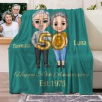 Personalisierte Cartoon Ältere Paar weiche Decke mit Namen und Texte Valentinstag Hochzeit Jahrestag Geschenk für alte Ehepaar