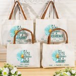 Personalisierte hellblau Daisy große Kapazität Canvas Tasche mit 1-8 Namen und Ledergriff Muttertag Geburtstag für Oma Mom