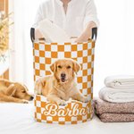 Personalisierte Multicolor Plaid Haustier Foto große Kapazität Lagerung Korb mit Griff und Name Geburtstag Housewarming Geschenk für Tierliebhaber