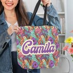 Personalisierte Bohemian Retro Floral Wiederverwendbare Tragetasche mit Nickname und Fächer Muttertag Geburtstag Geschenk für Frauen