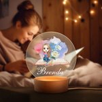 Personalisierte Aquarell Geburt Blume Cartoon Lesen Frau LED-Nachtlicht mit hölzernen Basis Geburtstag Zimmer Dekoration Geschenk für Bücherwurm Studenten