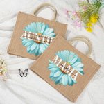 Bolsa de yute de gran capacidad Daisy azul claro personalizada con 1-8 nombres Regalo de cumpleaños para mamá en el Día de la Madre