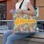 Personalisierte Bohemian Retro Floral Wiederverwendbare Tragetasche mit Nickname und Fächer Muttertag Geburtstag Geschenk für Frauen