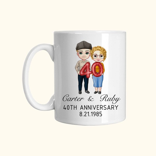 Personalised Balloon Cartoon Character Couple Anniversary Ceramic Mug with Names and Text Anniversary Valentine's Day Gift for Couple