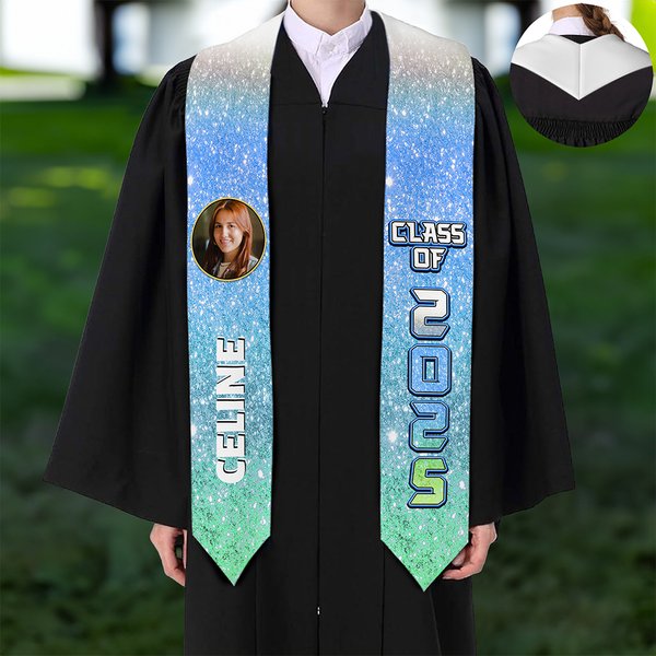 Personalized Multicolor Glitter Class of 2025 Graduation Sash with Photo and Name Graduation Keepsake Gift for Graduates Classmates