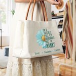 Personalisierte hellblau Daisy große Kapazität Canvas Tasche mit 1-8 Namen und Ledergriff Muttertag Geburtstag für Oma Mom