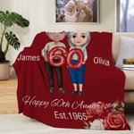 Personalisierte Cartoon Ältere Paar weiche Decke mit Namen und Texte Valentinstag Hochzeit Jahrestag Geschenk für alte Ehepaar
