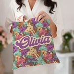Personalized Colorful Bohemia Retro Flower Design Canvas Tote Bag with Name Mother's Day Birthday Holiday Gift for Mom Grandma