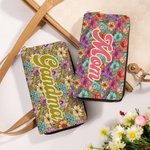Personalized Bohemian Vintage Floral Name Purse Clutch Wallet Birthday Mother's Day Gift for Her