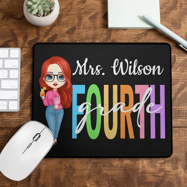 Personalized Cartoon Grade Teacher Non-slip Mouse Pad with Name Multicolor Computer Accessories Appreciation Back to School Gift for Teacher