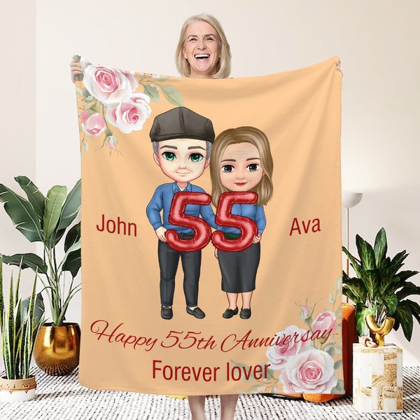 Personalisierte Cartoon Ältere Paar weiche Decke mit Namen und Texte Valentinstag Hochzeit Jahrestag Geschenk für alte Ehepaar