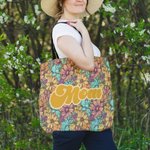 Personalisierte Bohemian Retro Floral Wiederverwendbare Tragetasche mit Nickname und Fächer Muttertag Geburtstag Geschenk für Frauen