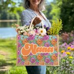 Bolsa de yute con nombre personalizada Bohemia de colores con diseño de flores retro Día de la madre Cumpleaños Vacaciones Regalo para mamá Abuela