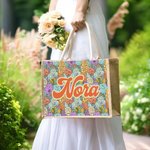 Bolsa de yute con nombre personalizada Bohemia de colores con diseño de flores retro Día de la madre Cumpleaños Vacaciones Regalo para mamá Abuela