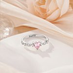 Personalized Dainty Heart Birthstone Zircon Promise Ring with Engraved Name Birthday Mother's Day Wedding Gift for Women