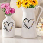 Vase en Céramique Personnalisé avec 1-6 Noms et Fleurs de Naissance Décoration d'Intérieur Cadeau Anniversaire Fête des Mères pour Maman Grand-mère