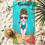 Toalla de playa personalizada de gran tamaño y secado rápido con temática marina para todos con nombre regalo de cumpleaños para el verano