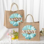 Bolsa de yute de gran capacidad Daisy azul claro personalizada con 1-8 nombres Regalo de cumpleaños para mamá en el Día de la Madre