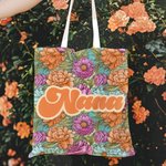 Personalized Colorful Bohemia Retro Flower Design Canvas Tote Bag with Name Mother's Day Birthday Holiday Gift for Mom Grandma