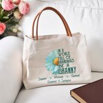 Personalisierte hellblau Daisy große Kapazität Canvas Tasche mit 1-8 Namen und Ledergriff Muttertag Geburtstag für Oma Mom