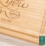 Personalized Engraved Heart Thank You Mom FSC Bamboo Charcuterie Cutting Board with 1-8 Names and Juice Groove Mother's Day Gift for Mom Grandma