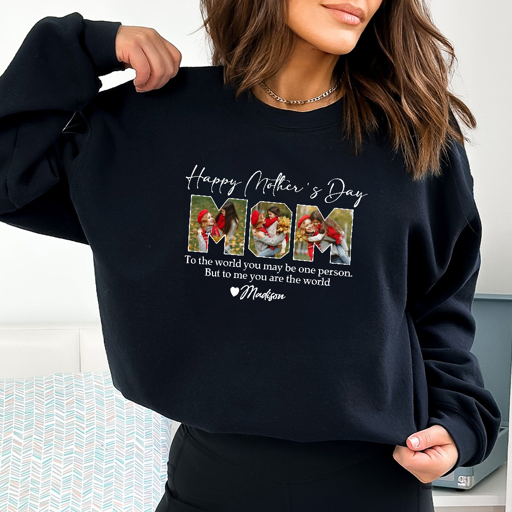 T-shirt personnalisé Fête des Mères 3-7 Photos Grand-mère Sweatshirt Hoodie avec Nom Cadeau Fête des Mères pour Maman Grand-mère