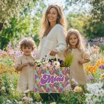 Bolsa de yute con nombre personalizada Bohemia de colores con diseño de flores retro Día de la madre Cumpleaños Vacaciones Regalo para mamá Abuela