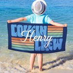 Personalized Multicolor Stripe Design Cousin Crew Quick Dry Oversized Beach Towel with Name Summer Vacation Travel Essentials Gift for Family Kids