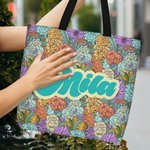 Personalisierte Bohemian Retro Floral Wiederverwendbare Tragetasche mit Nickname und Fächer Muttertag Geburtstag Geschenk für Frauen