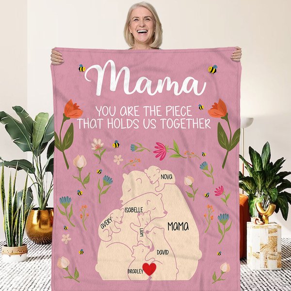 Personalisierte Liebe umarmen Familie Bär Floral weiche Decke mit Namen Multicolor Home Decor Geburtstag Muttertag Geschenk für Mama Oma