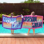 Personalized Multicolor Stripe Design Cousin Crew Quick Dry Oversized Beach Towel with Name Summer Vacation Travel Essentials Gift for Family Kids