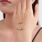 Personalized 2-7 Rectangular Birthstones Zigzag Necklace Dainty Jewelry Birthday Anniversary Mother's Day Gift for Women