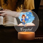 Personalisierte Aquarell Geburt Blume Cartoon Lesen Frau LED-Nachtlicht mit hölzernen Basis Geburtstag Zimmer Dekoration Geschenk für Bücherwurm Studenten