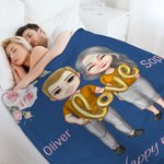 Personalisierte Cartoon Ältere Paar weiche Decke mit Namen und Texte Valentinstag Hochzeit Jahrestag Geschenk für alte Ehepaar