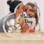 Personalisierte niedliche Elefant Bär Tier herzförmige Acryl-Plakette mit Namen und Datum Schreibtisch Dekor Geburtstag erste Muttertag Geschenk für neugeborene Mutter