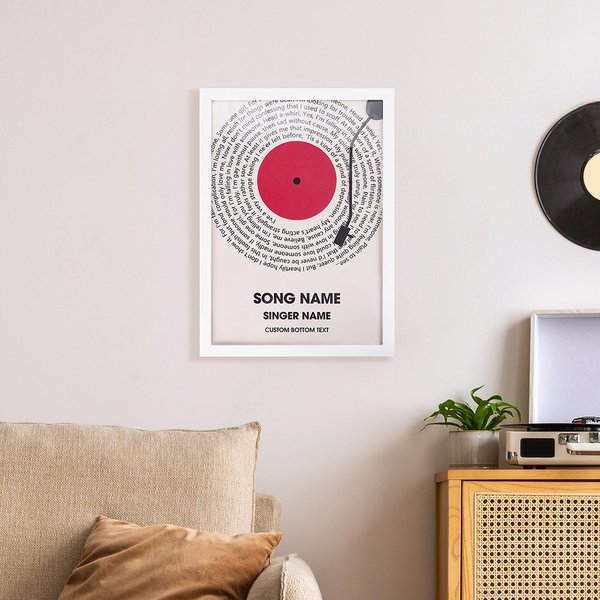 Personalised Vinyl Record Song Lyrics Print Wooden Photo Frame Hanging Scroll with Name and Text Home Decoration Birthday Gift for Music Lover Friend