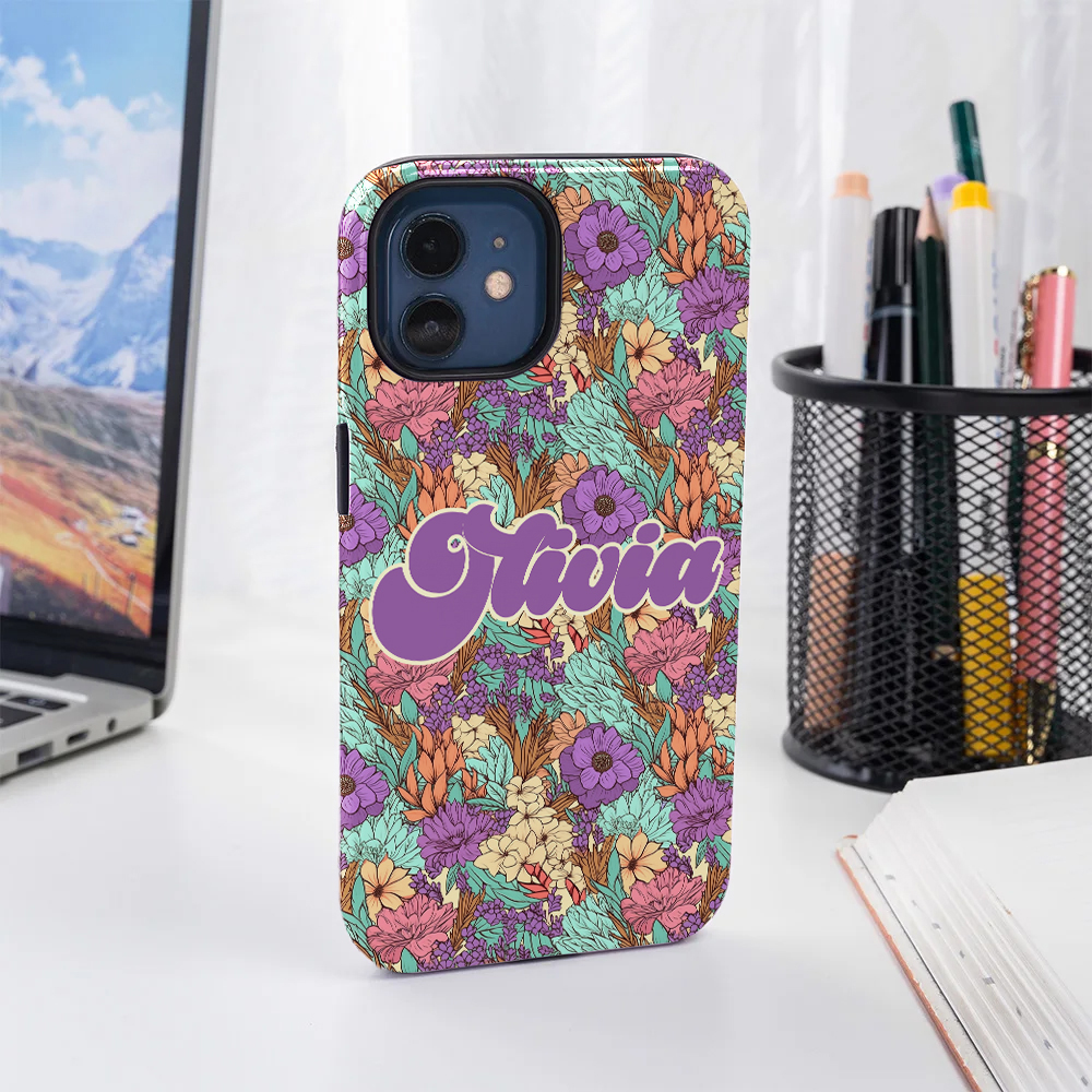 Bohemian Retro Floral Slim Phone Case for iPhone Samsung with Name Electronic Accessories Birthday Mother's Day Gift for Women