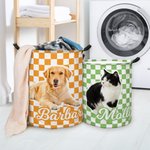 Personalisierte Multicolor Plaid Haustier Foto große Kapazität Lagerung Korb mit Griff und Name Geburtstag Housewarming Geschenk für Tierliebhaber