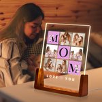 Luz de Noche LED Acrílica Personalizada Love You Mom con Base de Madera y Fotos Día de la Madre Día de Acción de Gracias Regalo de Cumpleaños para Mamá